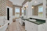 Tile floor, plus a makeup counter.