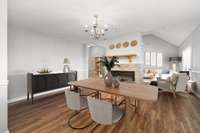 Virtually staged dining room area.