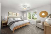 Virtually staged primary bedroom.