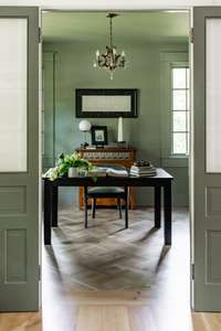 Notice the white oak basketweave flooring in the office.