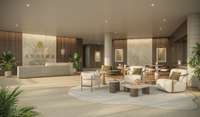 The lobby serves as a warm and inviting gateway to your home, featuring a coffee bar, comfort station, conference room, cold storage for grocery deliveries, and a variety of other conveniences.