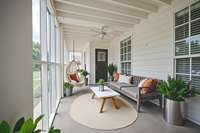 Screened porch virtually staged.