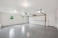 Supersize two car garage with epoxy coating on the floor. Fully finished out.