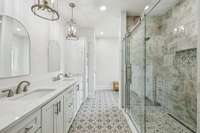 Brand new spa-like primary luxury bath with heated tile floors!