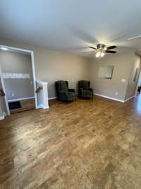 Living room area also with cork flooring.
