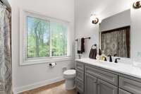 Full bathroom which shower/tub combo and a full sized washer/dryer are included....