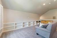 Built in shelves perfect for media entertainment, games or books!