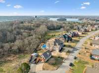 Aerial view of the street looking towards the lake