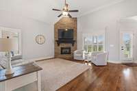 Stone Fireplace In Great Room With Gas Logs