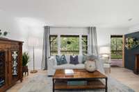 Welcoming living room with beautiful new white oak engineered flooring