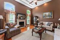 open living room with fireplace