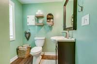 Primary Bath, not pictured- stand up shower with stone tile. Please review Zillow 3d tour