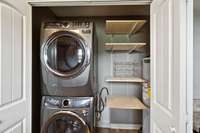 Shelves are removable if someone wanted their washer and dryer to be side by side.