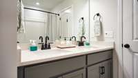 Double vanities in guest bathroom