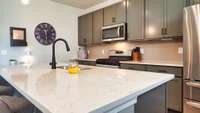 Large kitchen island with bar seating