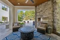 Outdoor Patio with another beautiful stone gas fireplace
