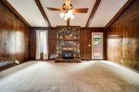 Beautiful stone fireplace.