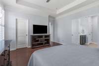 Master bedroom on lower level with large walk in closet and full bath with separate tub and shower.