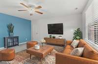 Virtually staged fantastic Upstairs bonus room with attic storage access