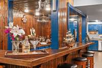 Bar- refinished/restained wood on the walls and ceiling