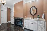 Primary en suite bath with current paint color