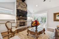 The living room features stunning stone detailing around the fireplace, a ceiling fan, vaulted ceilings, and recessed lighting. 4416 Attleboro Dr. Murfreesboro, TN 37128