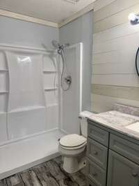Newly renovated primary bathroom.