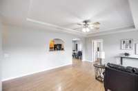 The tray ceiling is such a nice touch.