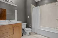 Adjacent to the 2nd bedroom/office is a full bath.  Great for a roommate situation.