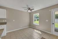 This dining area is large enough for most tables.