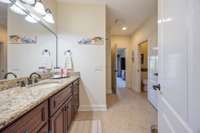 The upstairs bedrooms share this bathroom between them.