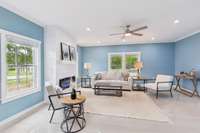 Huge 19x19 Living Room with clean designer colors