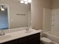 Primary Bath has Double Sinks and a Tub/Shower Combo. Picture of Similar House.