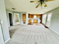 Ceiling fan in the living area and an open floor plan
