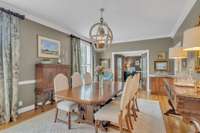 Note the crown molding, chair rail, and baseboards.