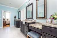 Primary Bath, Natural Stone Vanities and Make-Up vanity also.