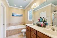 Primary bath separate tub and shower, including double vanities