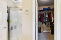 Primary bath has spacious walk in closet