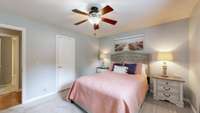 Primary bedroom has an oversized, walk-in closet with plenty of shelving