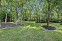Park like setting with mature trees in back yard.