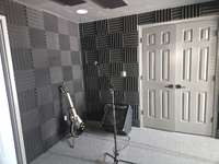 Music room in basement area.