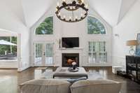 Gas logs in fireplace.