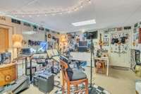 This room features a mirrored wall, making it a great space for a home gym.