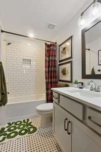 Custom tiled shower / tub & custom tile FLOOR!