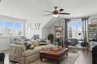 Bonus Room 2nd Level so much space!!  If adding 4th BR it would start @ half wall under PLAY art and include large window.
