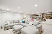 Built-in bookshelves in the basement bonus room