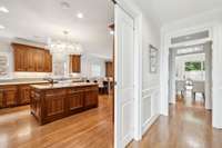 Pocket doors leading to the kitchen