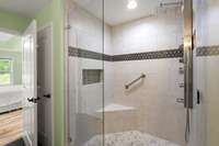 Massive walk in shower with rainshower