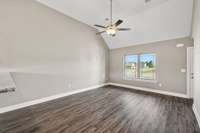 Spacious Living Room and Kitchen features Beautiful and Durable LV Plank Flooring.