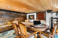 The poker table sits in the rec room upstairs and is ready for a chill evening in with friends.